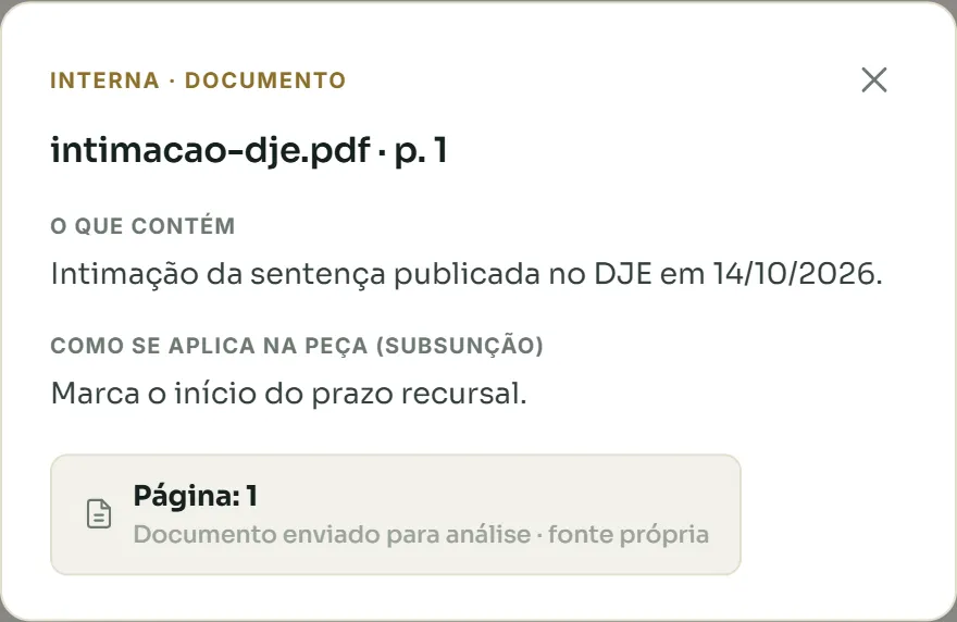 Referência aberta pelo trecho: intimação da sentença publicada no DJE, página 1, que marca o início do prazo recursal.
